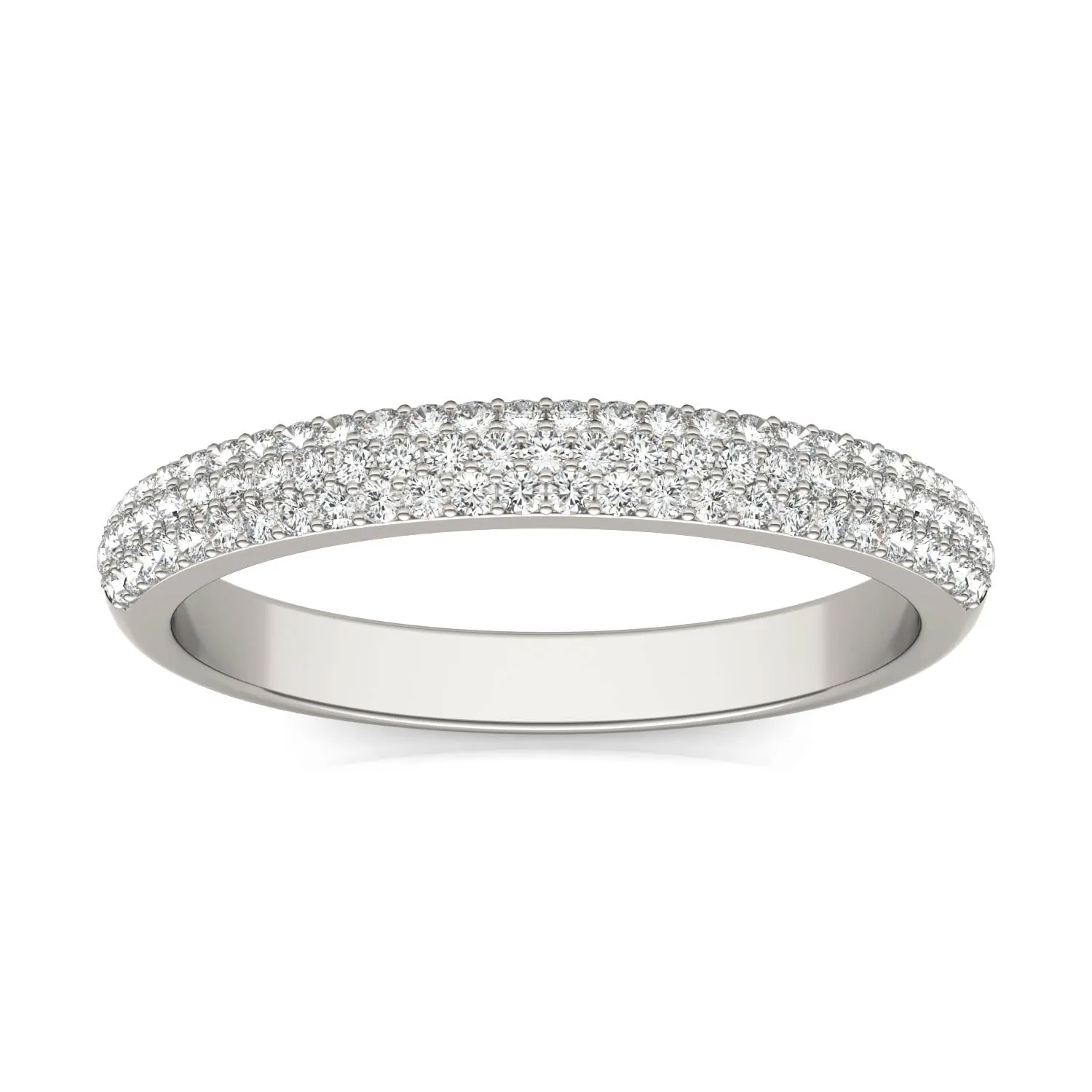 0.17 CTW DEW Round Moissanite Pave Ring in 14K White Gold