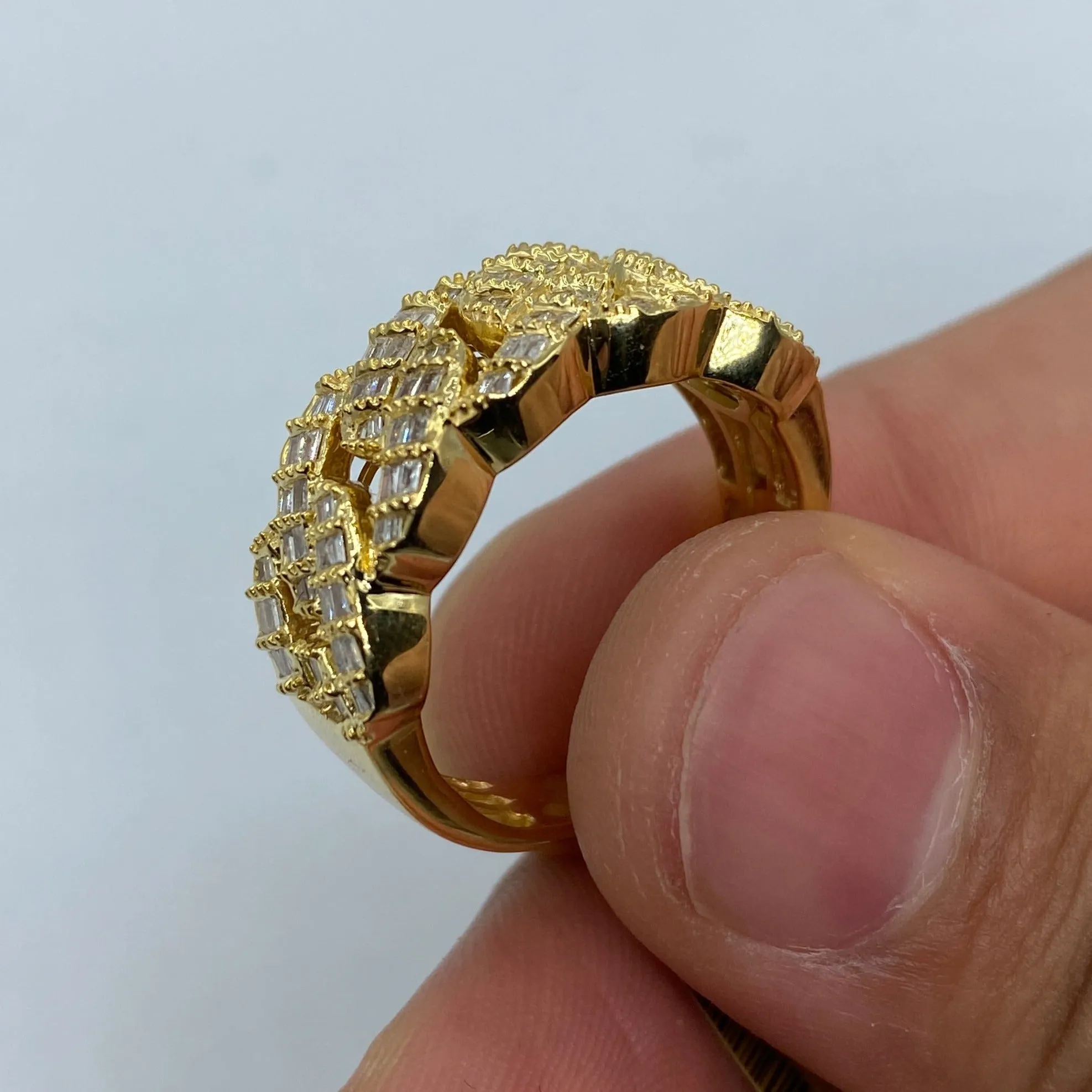 10K Bold Cuban Link Diamond Baguette Ring