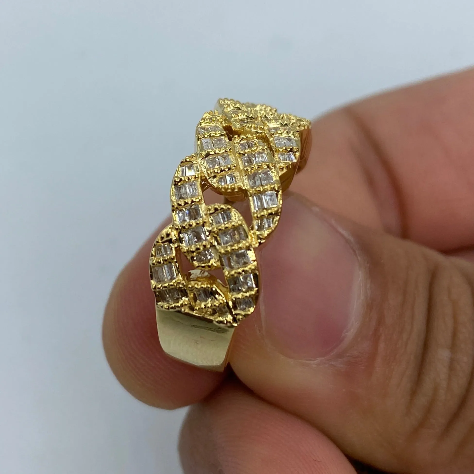10K Bold Cuban Link Diamond Baguette Ring