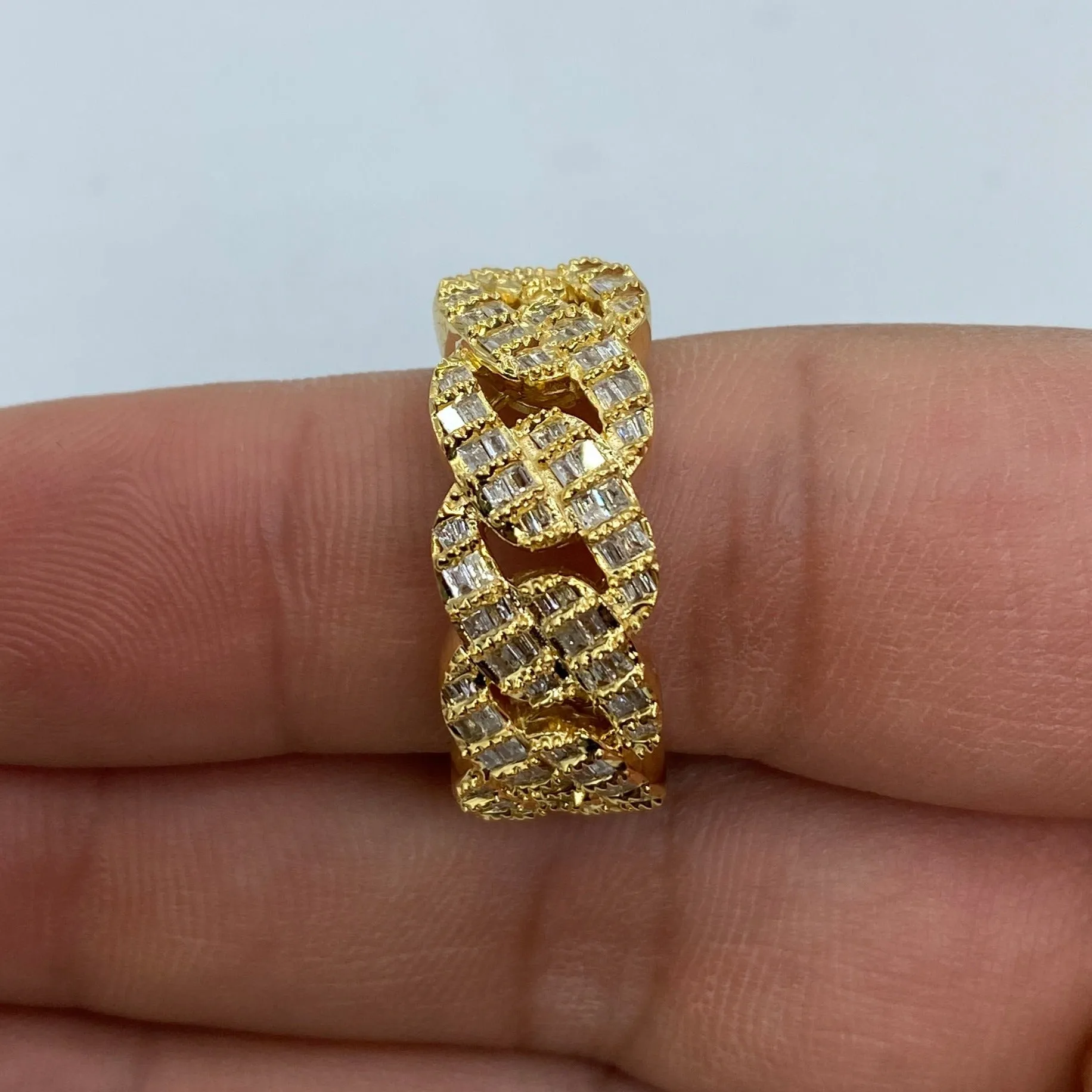 10K Bold Cuban Link Diamond Baguette Ring