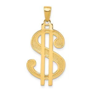14K Yellow Gold Solid Polished Textured Finish Dollar Sign Charm Pendant