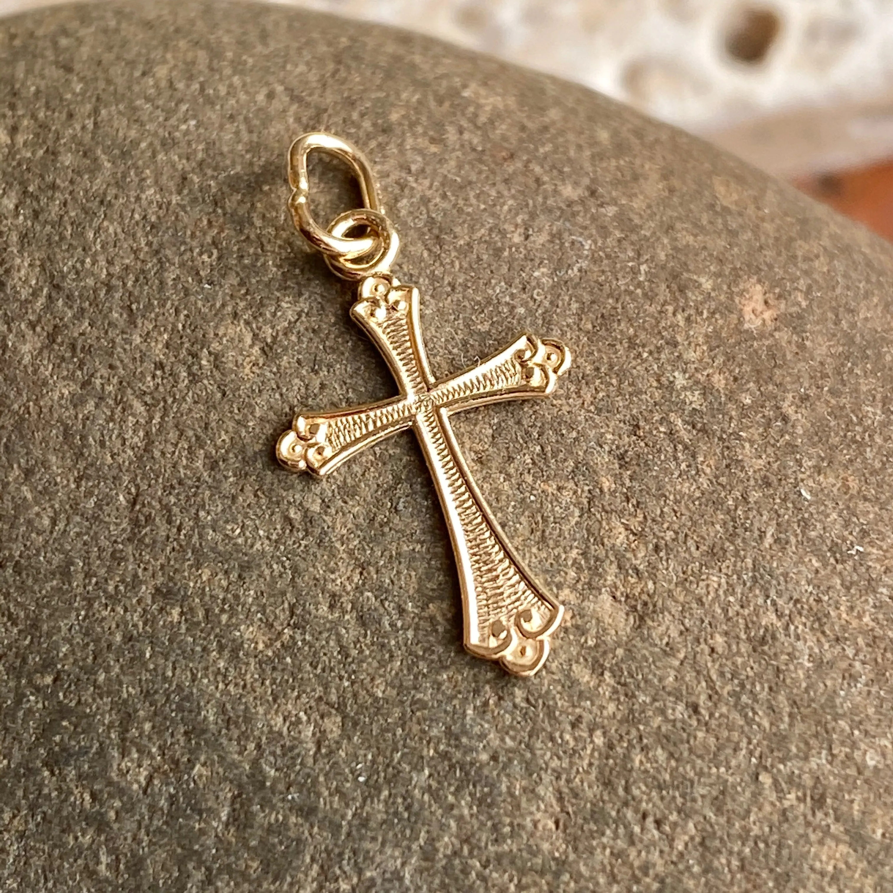 14KT Yellow Gold Textured Small Cross Pendant Charm