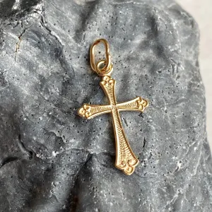 14KT Yellow Gold Textured Small Cross Pendant Charm