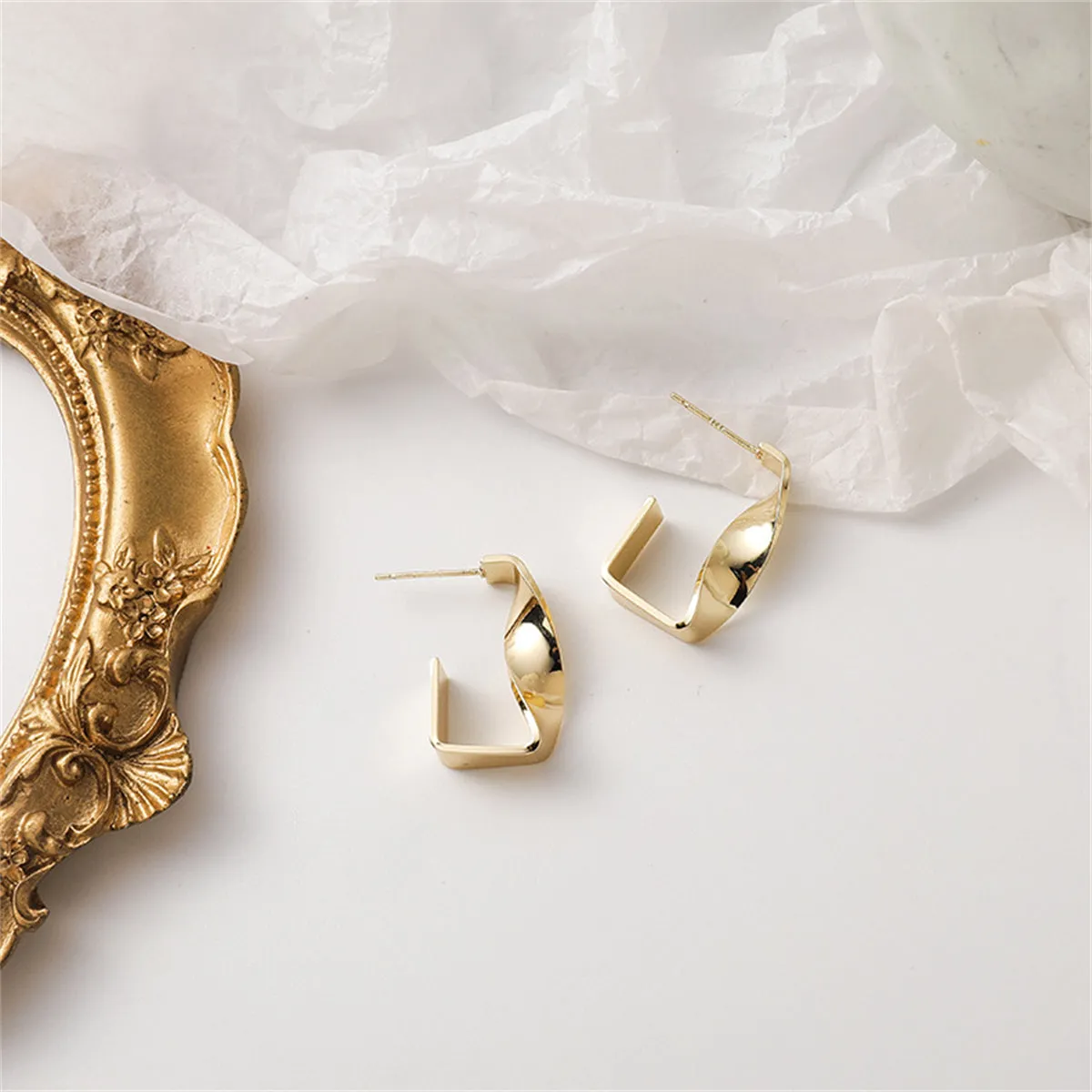 18K Gold-Plated Twisted Bar Huggie Earrings