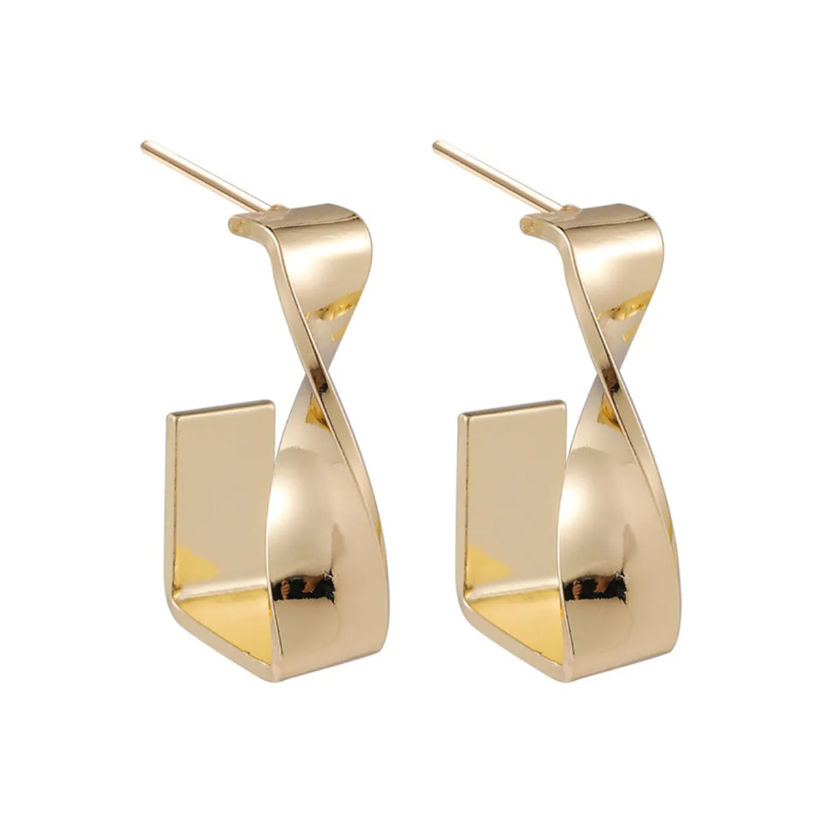 18K Gold-Plated Twisted Bar Huggie Earrings