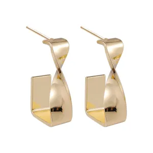 18K Gold-Plated Twisted Bar Huggie Earrings