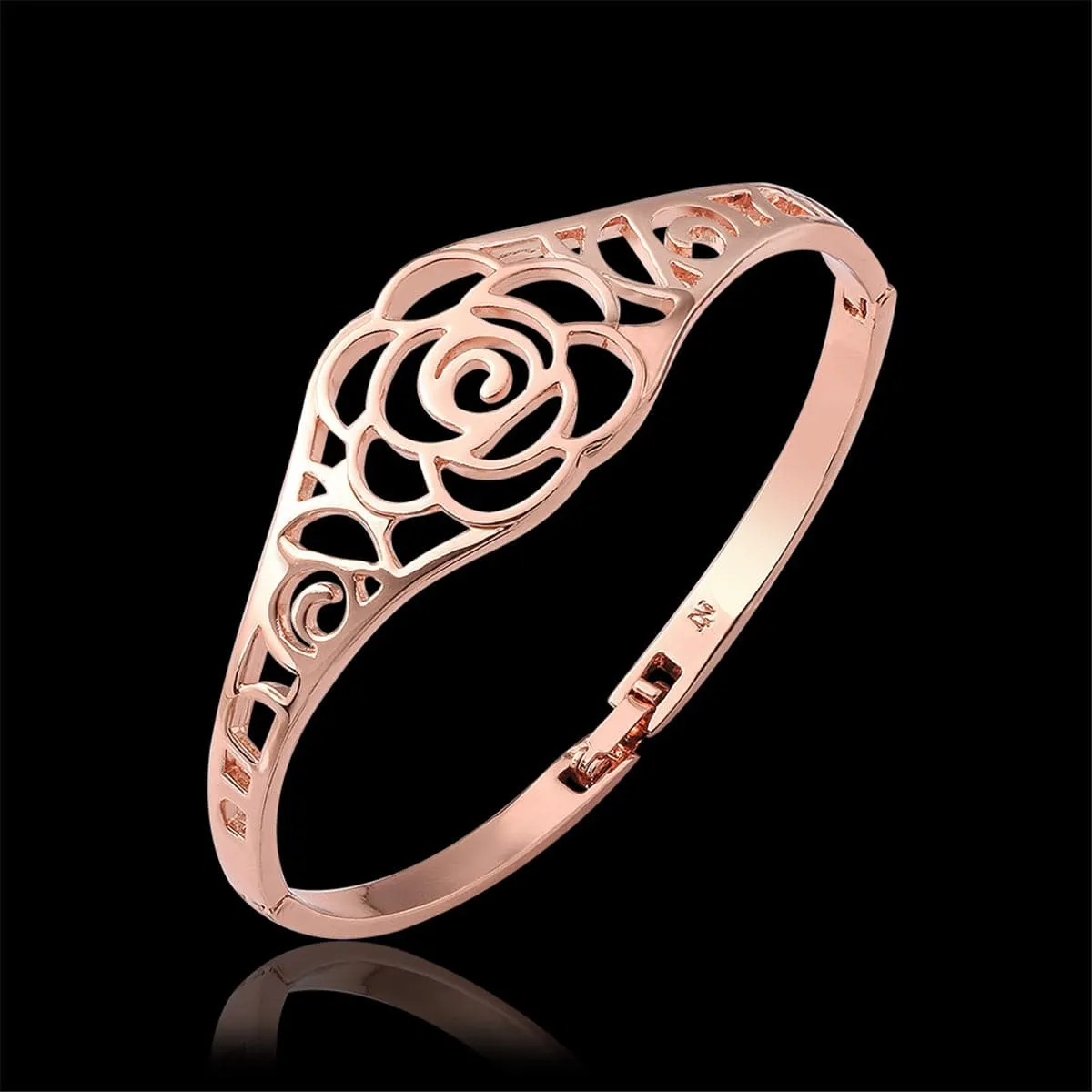 18K Rose Gold-Plated Openwork Rose Bangle