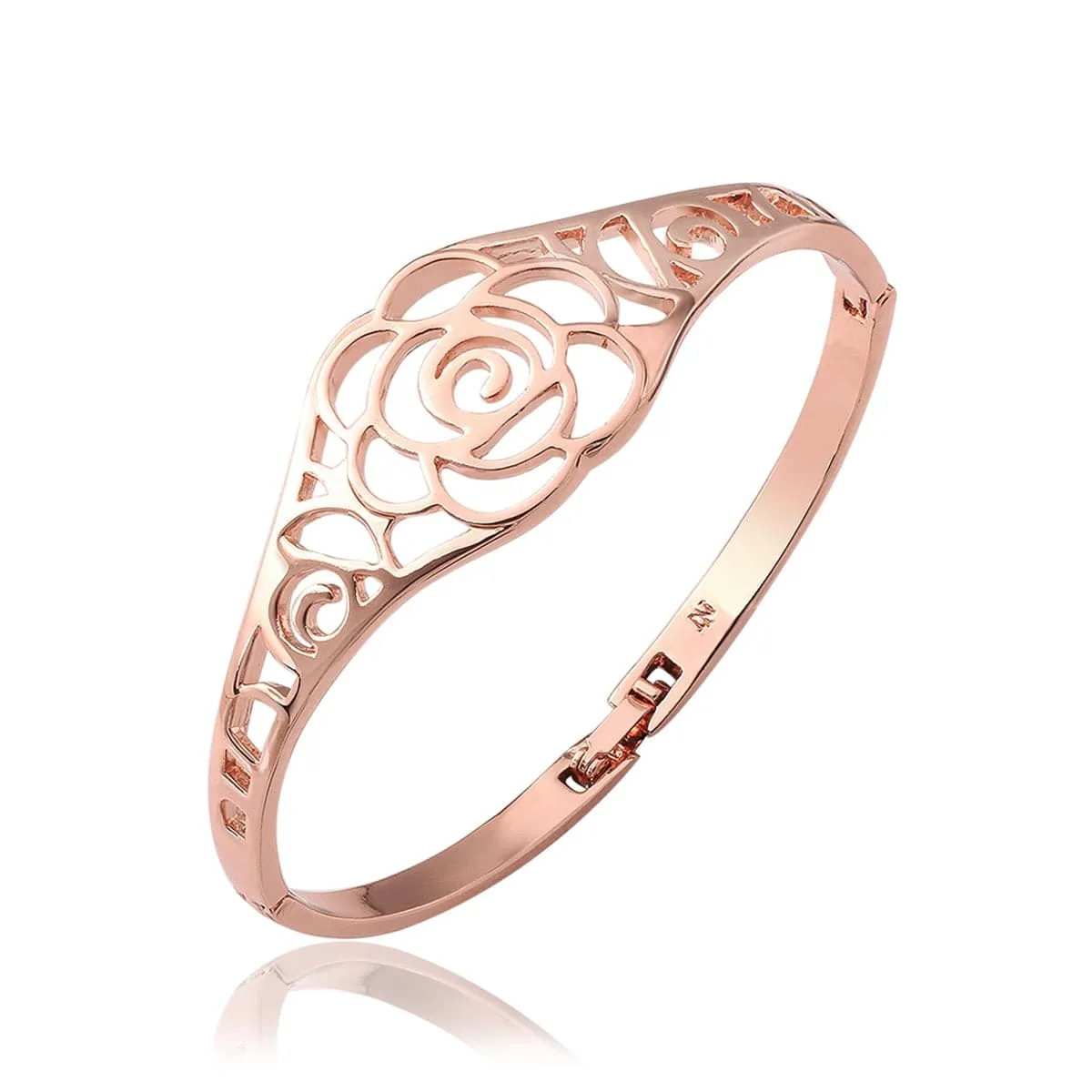 18K Rose Gold-Plated Openwork Rose Bangle