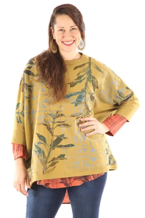 2210 Cozy Fleece Square Sweatshirt -Osage-Spice Leaf Windows