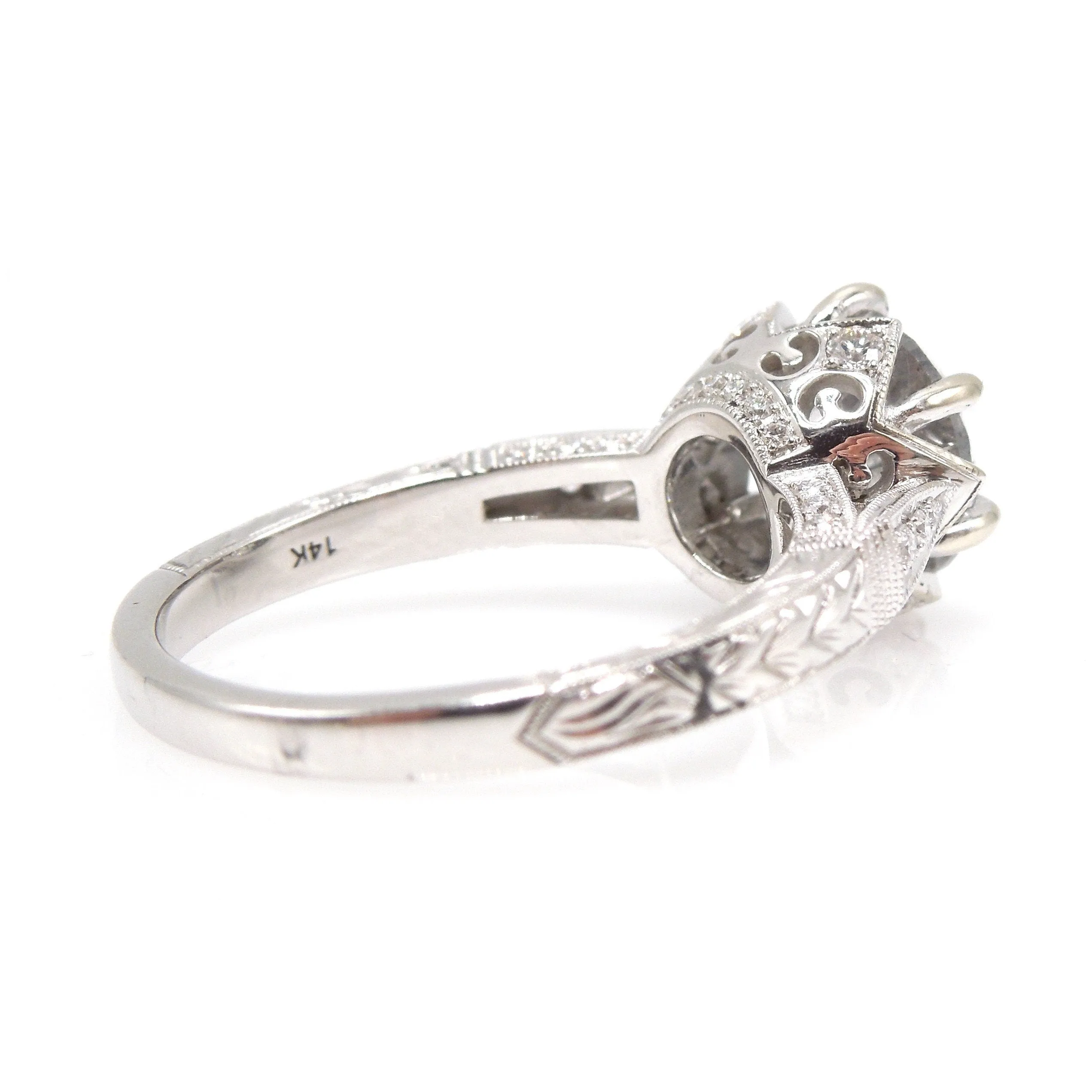 2.55 Carat Salt and Pepper Grey Diamond in Art Deco Style White Gold Mounting