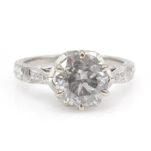 2.55 Carat Salt and Pepper Grey Diamond in Art Deco Style White Gold Mounting