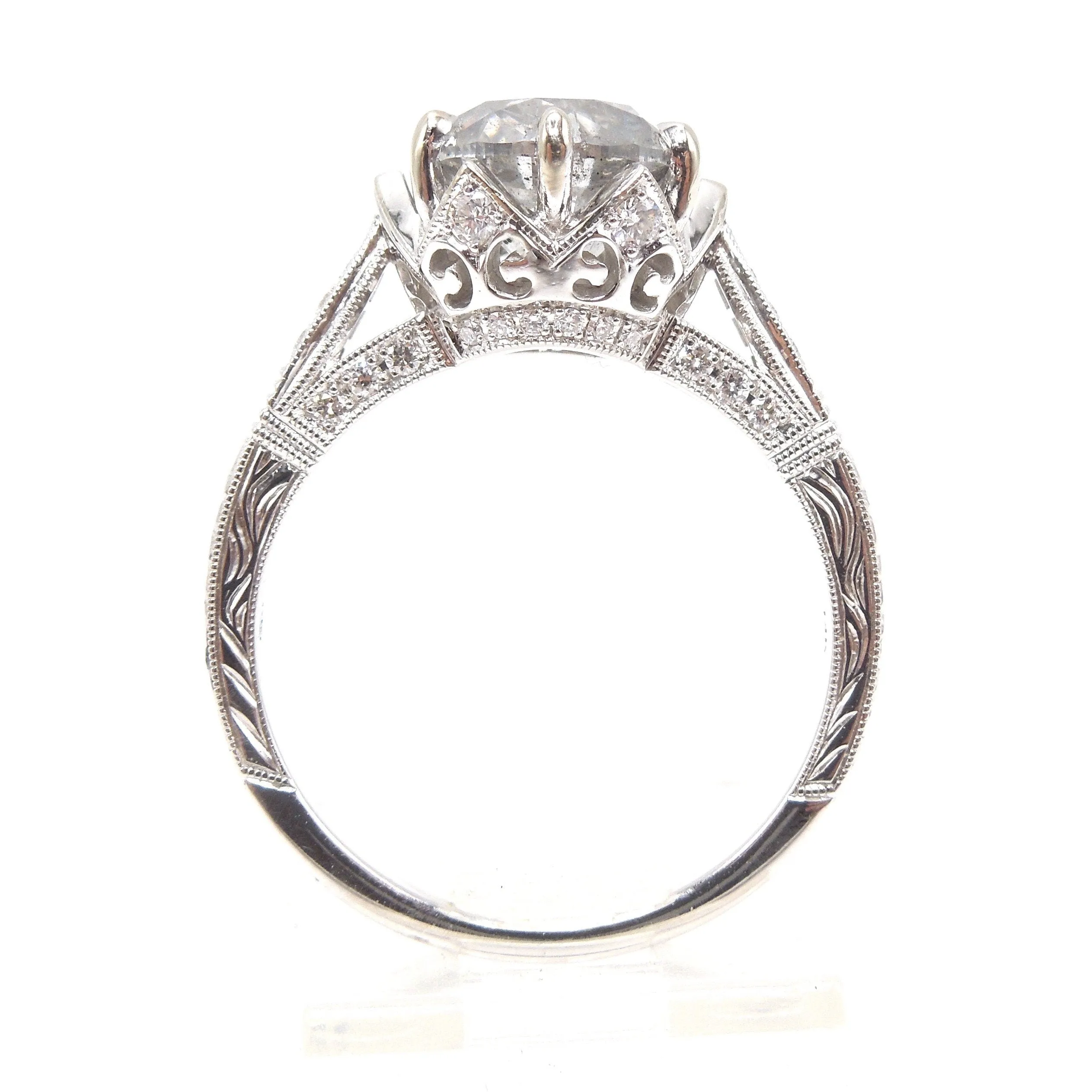 2.55 Carat Salt and Pepper Grey Diamond in Art Deco Style White Gold Mounting