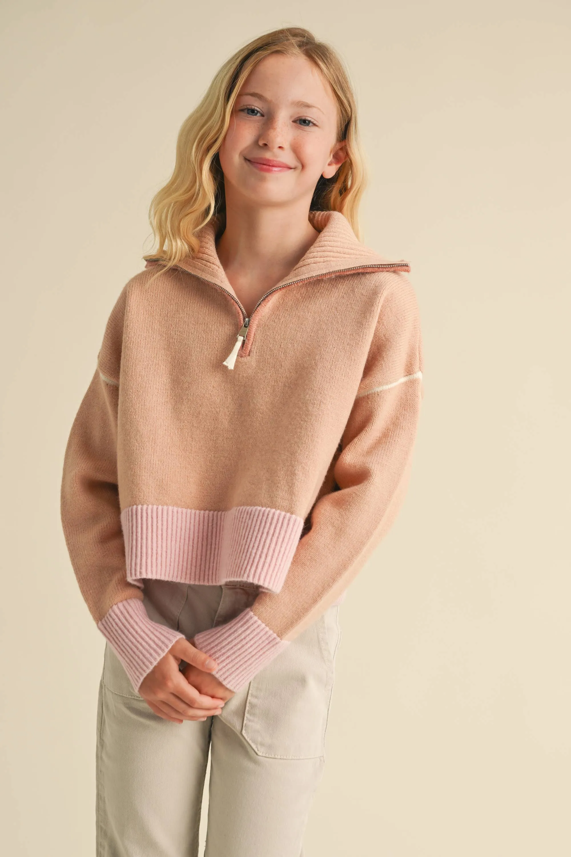 3/4 Zip Tonel Pink Sweater