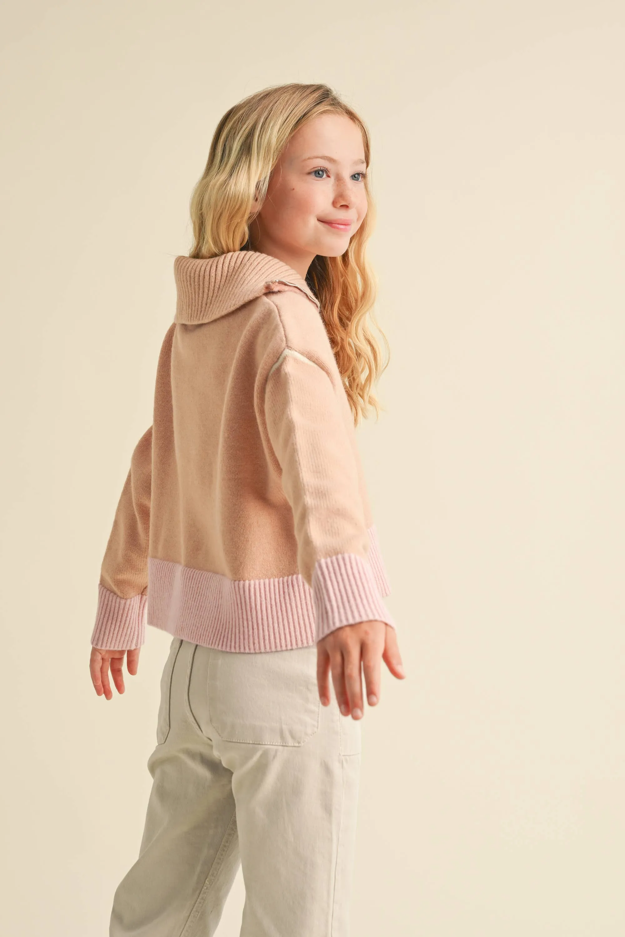 3/4 Zip Tonel Pink Sweater