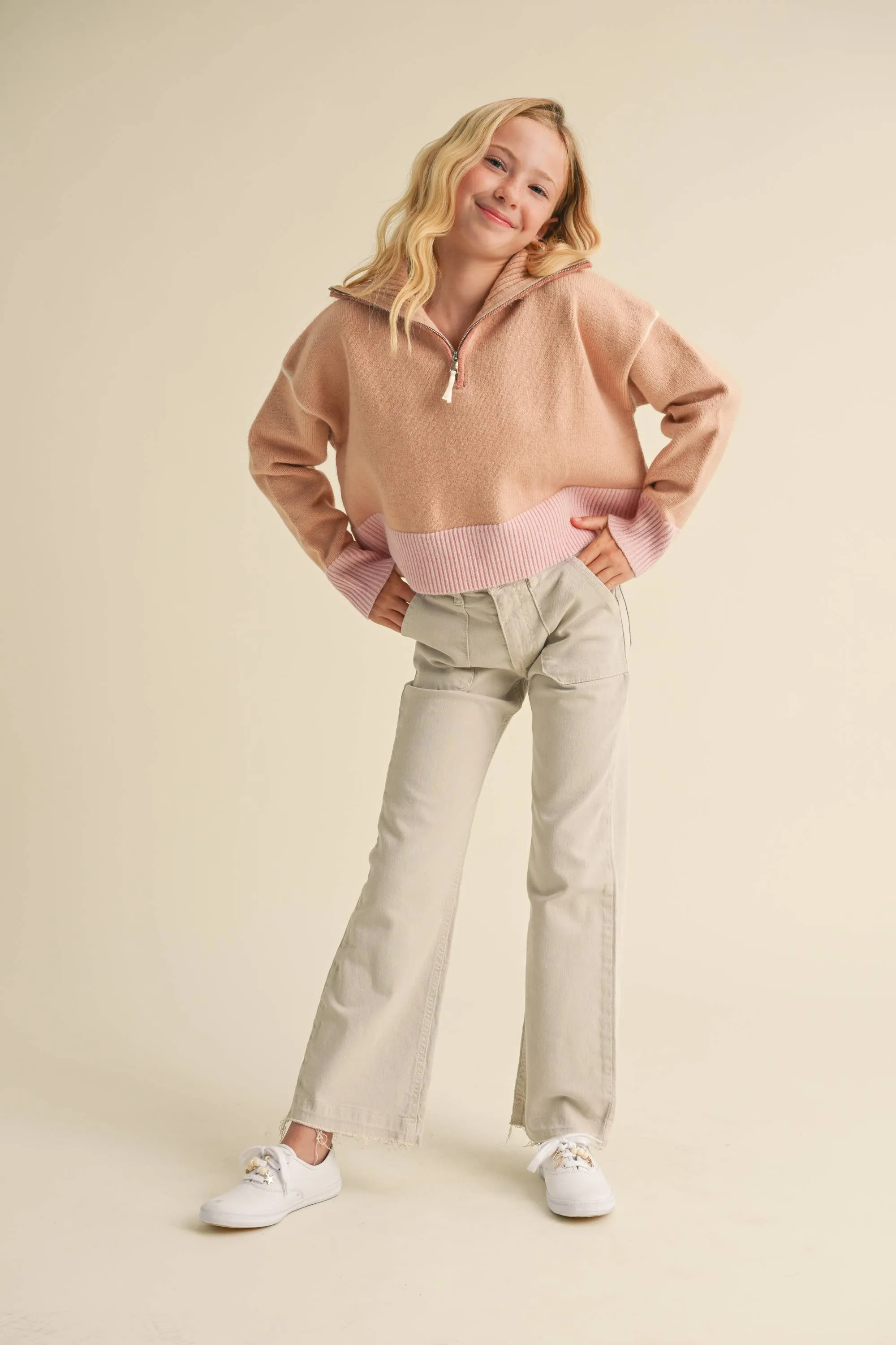 3/4 Zip Tonel Pink Sweater
