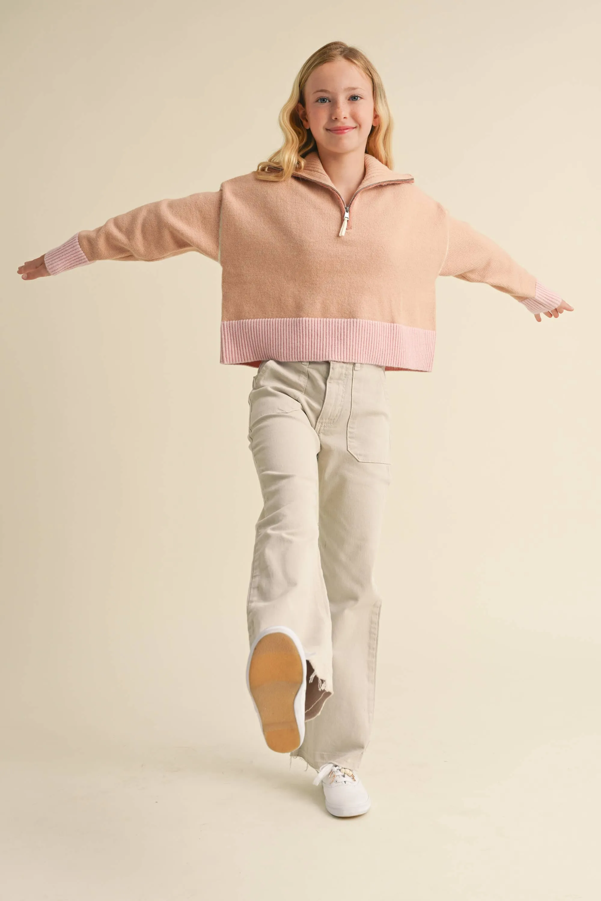 3/4 Zip Tonel Pink Sweater