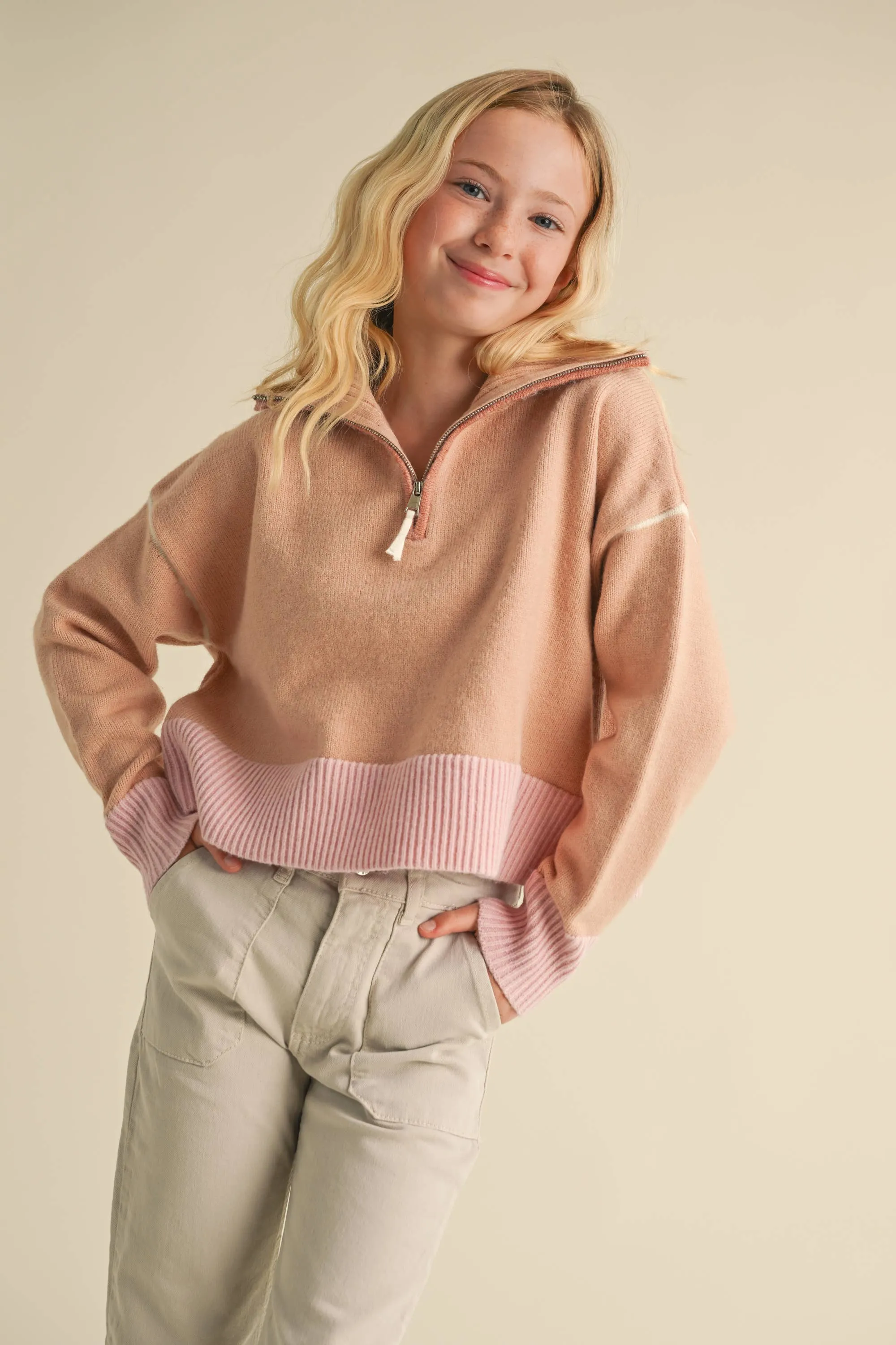 3/4 Zip Tonel Pink Sweater