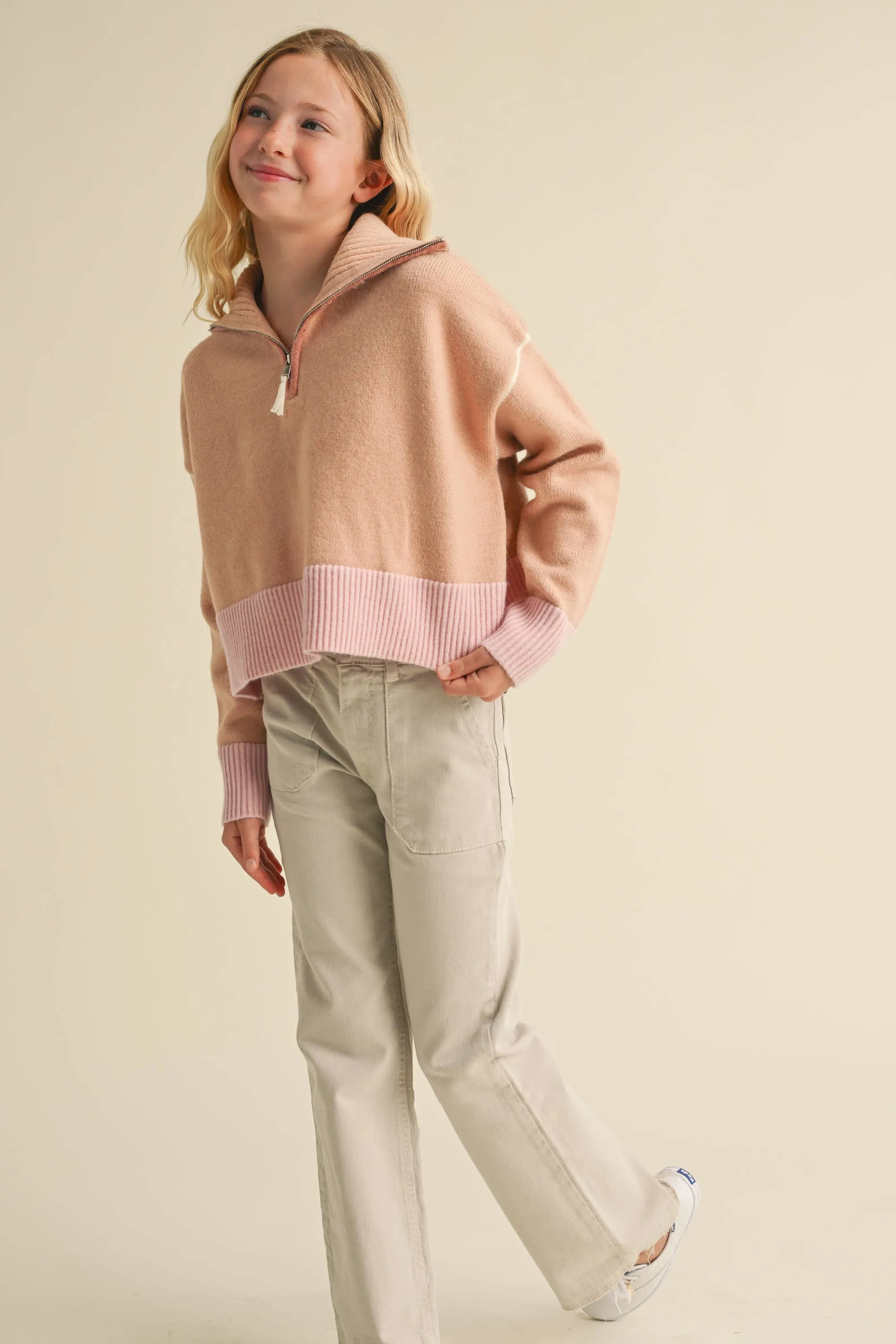 3/4 Zip Tonel Pink Sweater