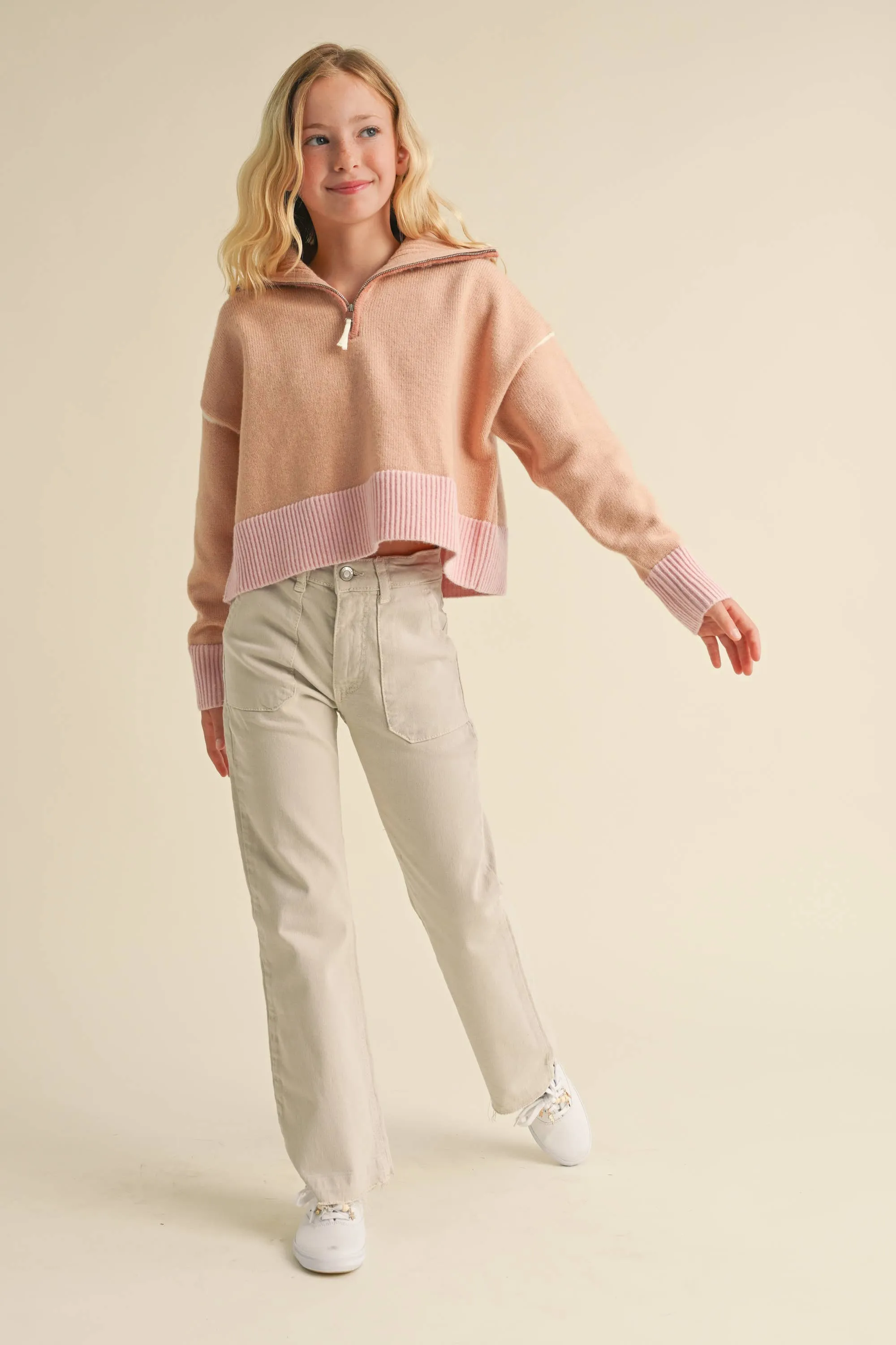 3/4 Zip Tonel Pink Sweater