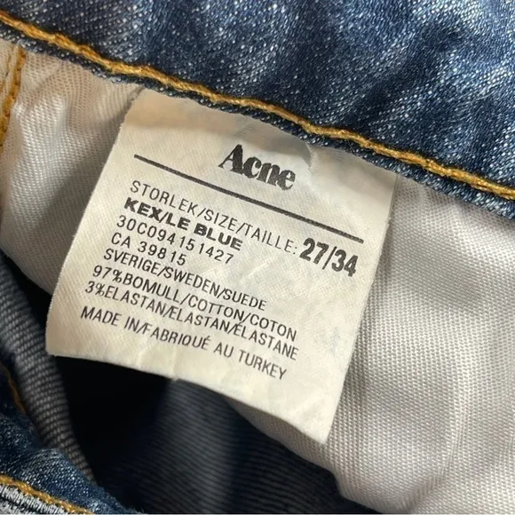 ACNE kex jeans le blue cropped raw hem Size 27