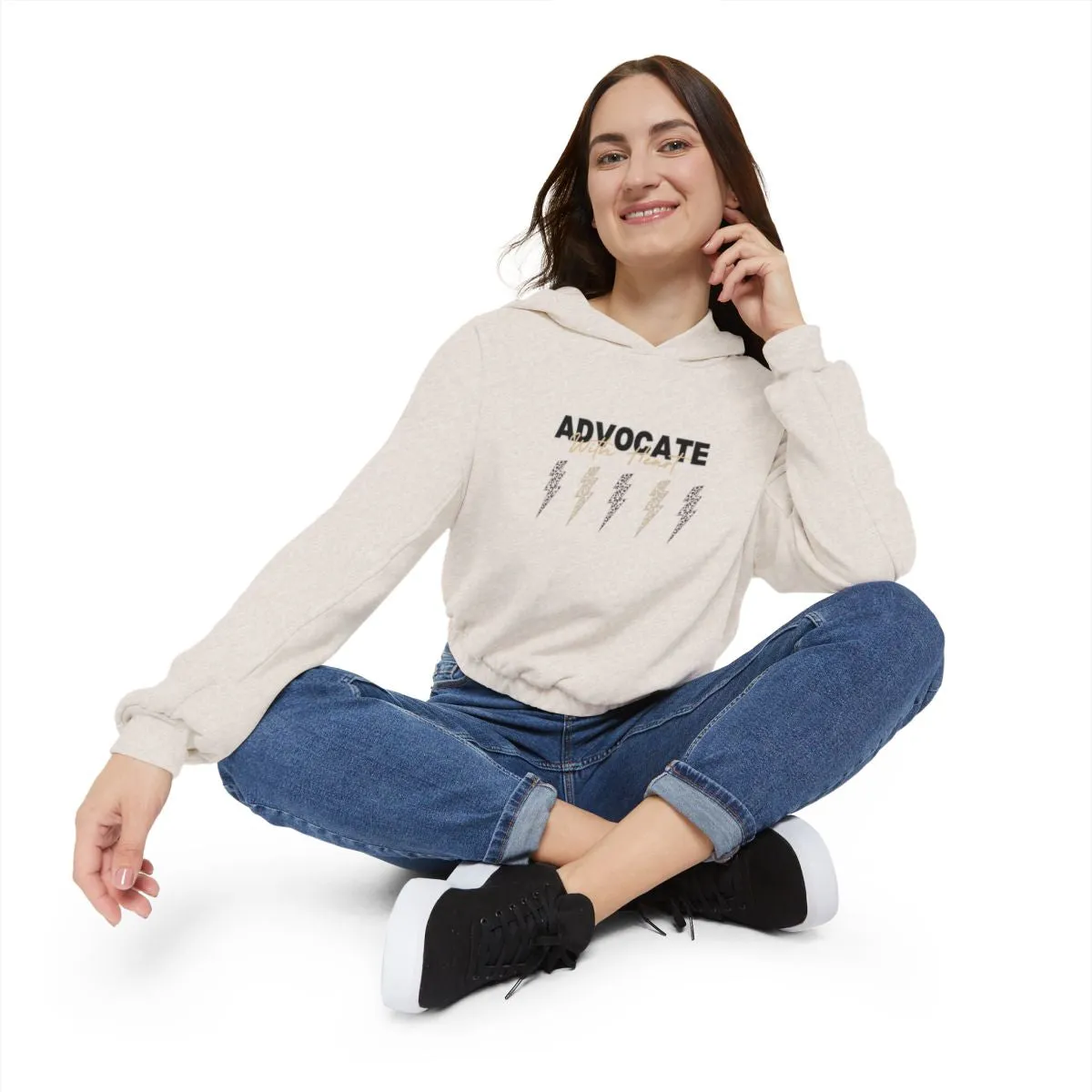 Advocate With Heart Cheetah Lightning Bolt Cinched Bottom Hoodie