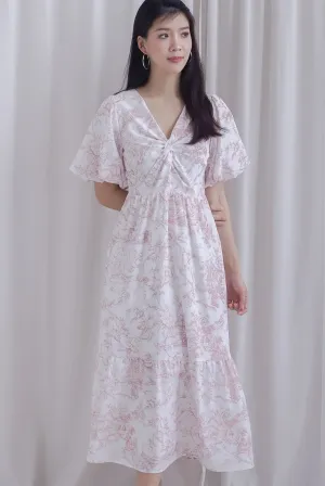 Alesha Puffy Sleeve Twist Knot Maxi Dress In Pink Porcelain