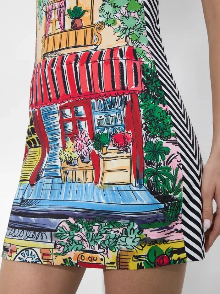 Alice   Olivia Coley Crew Neck A-Line Dress in Vacation Dreams