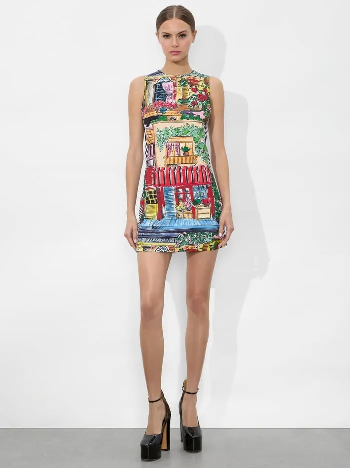 Alice   Olivia Coley Crew Neck A-Line Dress in Vacation Dreams