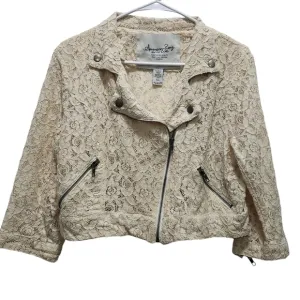 American Rag Antique Lace Moto Cropped Zipper Jacket Vintage Ivory Size XL