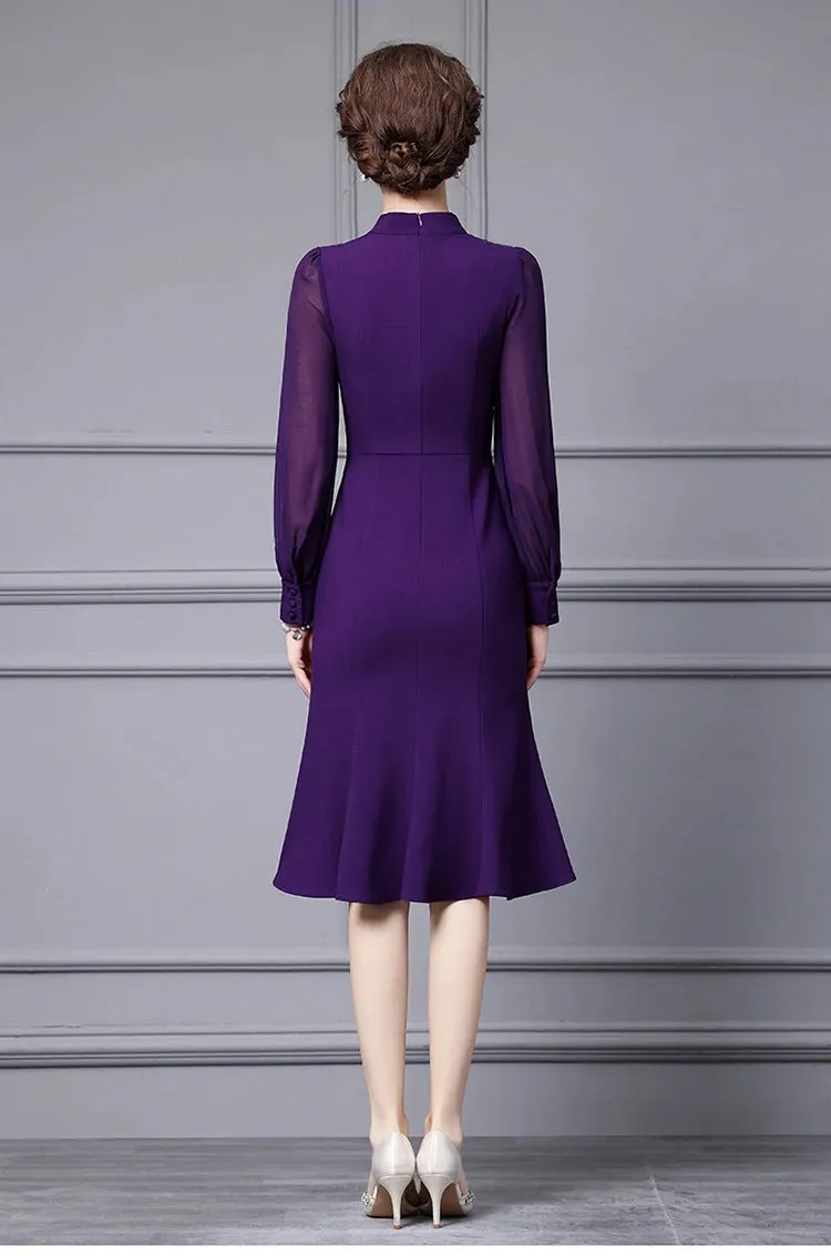 Amoural Applique High Waist Slim Package Buttocks Long Dress