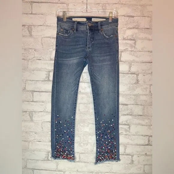Anthropologie Pilcro and the Letterpress Slim Straight Cropped Jeweled Jeans