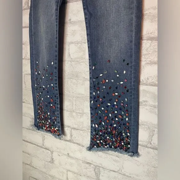 Anthropologie Pilcro and the Letterpress Slim Straight Cropped Jeweled Jeans