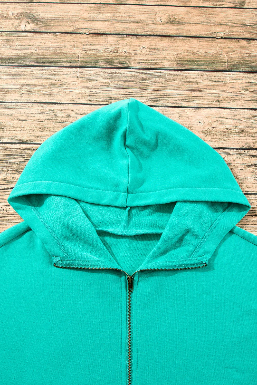 Aruba Blue Fleece Lined Half Zipper Kangaroo Pockets Loose Hoodie