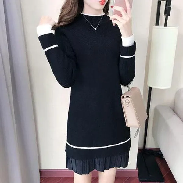Autumn and Winter Long Sweater Fashion Simple Casual Top Sexy Slim Dress