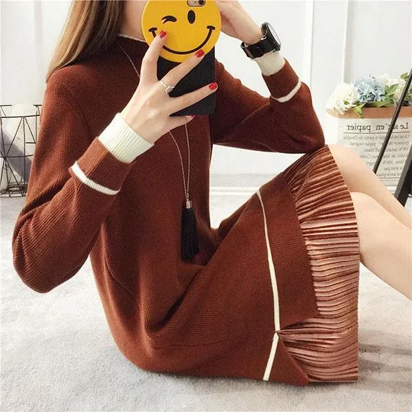 Autumn and Winter Long Sweater Fashion Simple Casual Top Sexy Slim Dress