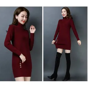 Autumn and Winter Long Turtleneck Sweater Knit Loose and Thin Base Shirt Plus Fluff Thick Dress