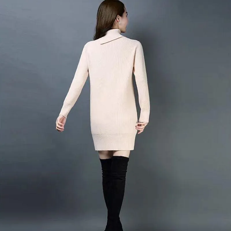 Autumn and Winter Long Turtleneck Sweater Knit Loose and Thin Base Shirt Plus Fluff Thick Dress