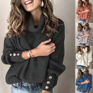 Autumn and Winter Women's Sweatshirt Bestseller, High Neck Knitted Sweater, Tops.C-241028-3