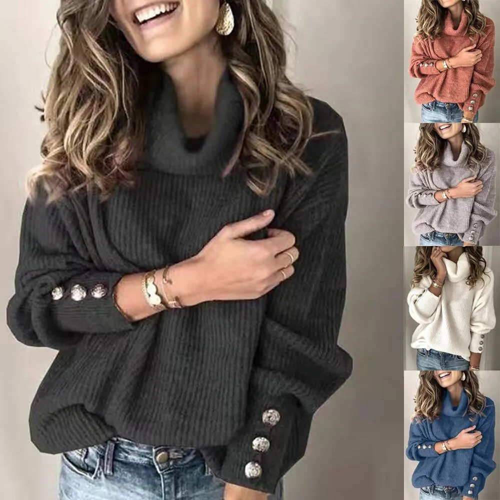 Autumn and Winter Women's Sweatshirt Bestseller, High Neck Knitted Sweater, Tops.C-241028-3