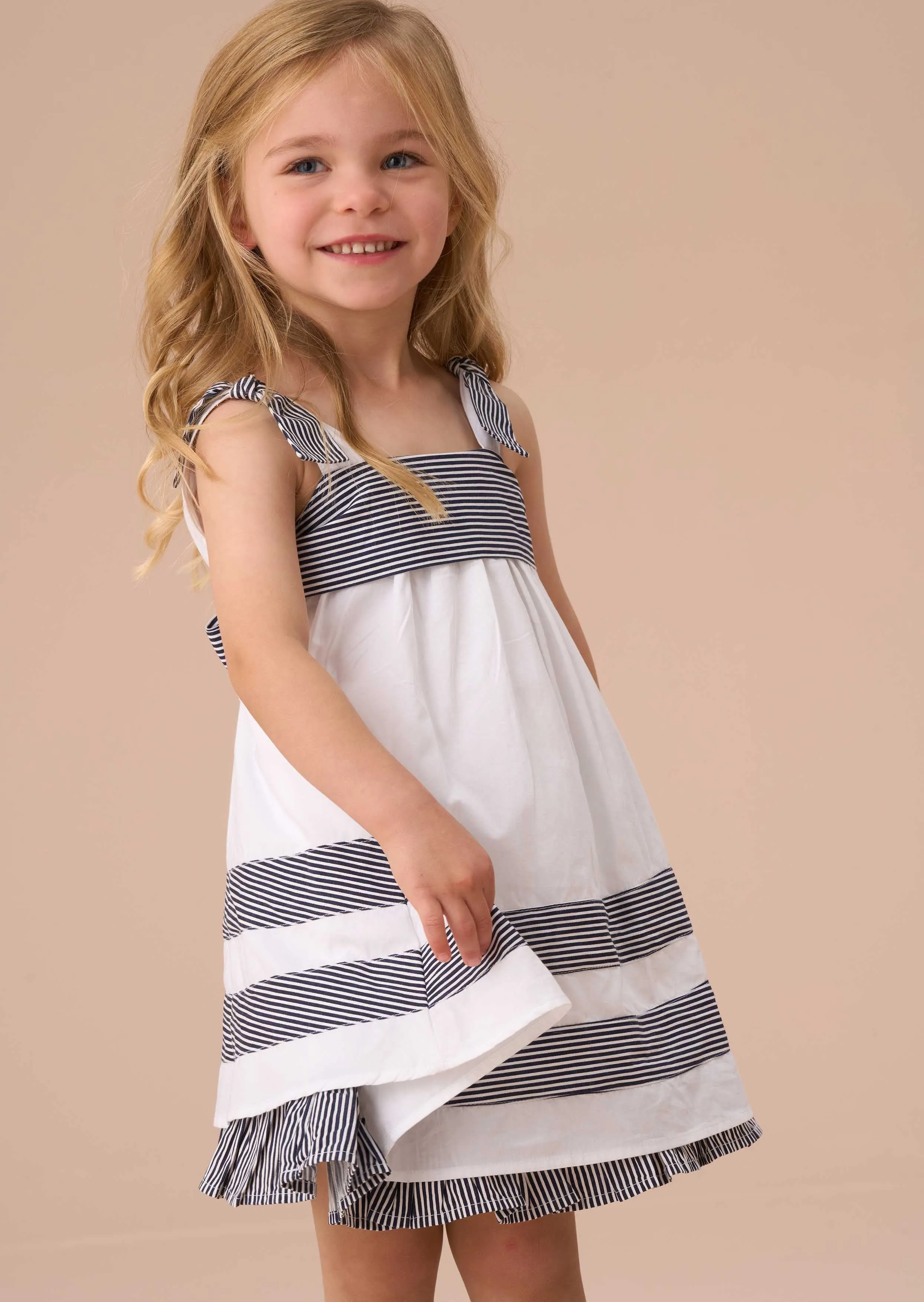 Avery White Stripe Panel Dress With Bloomer