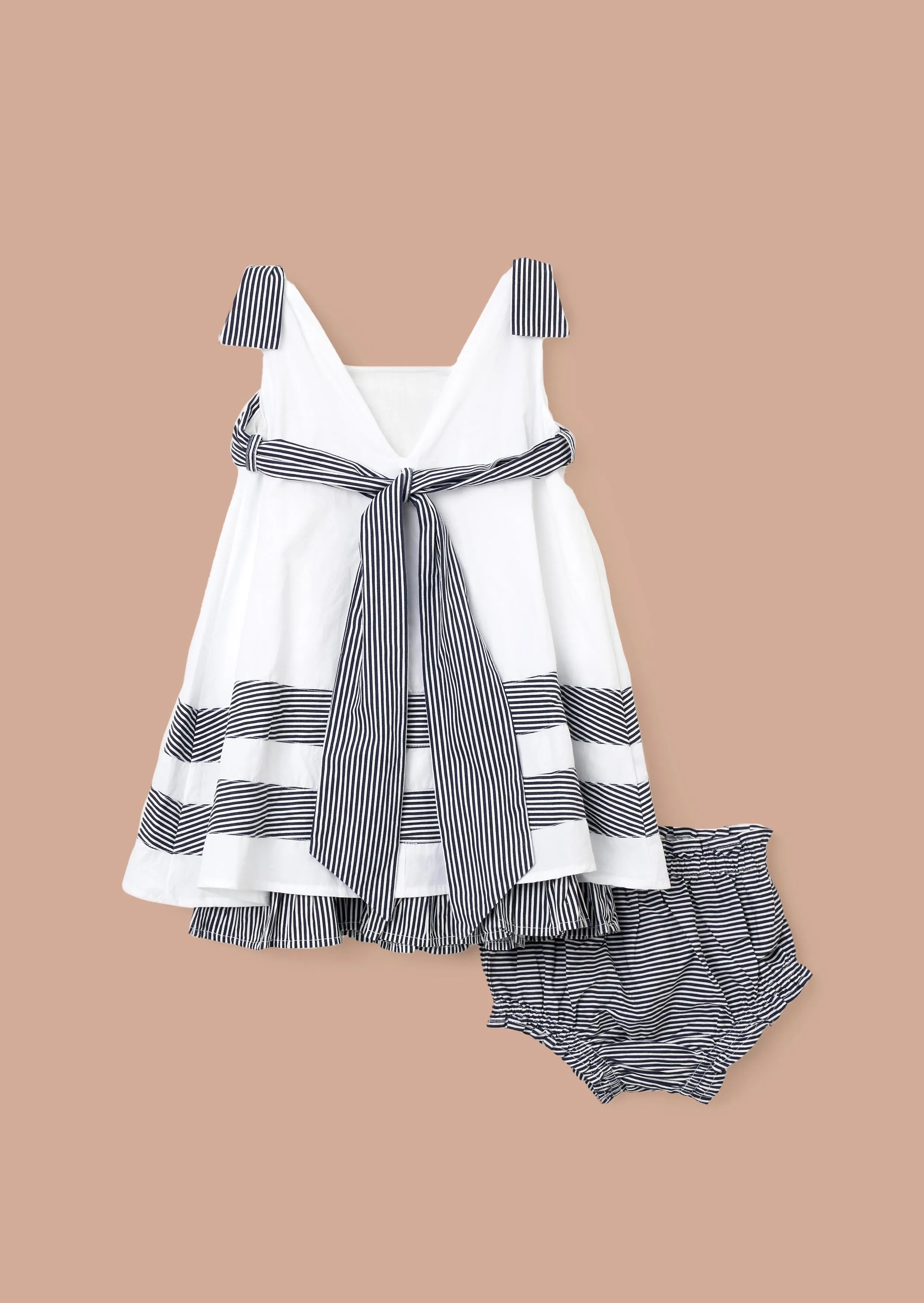 Avery White Stripe Panel Dress With Bloomer