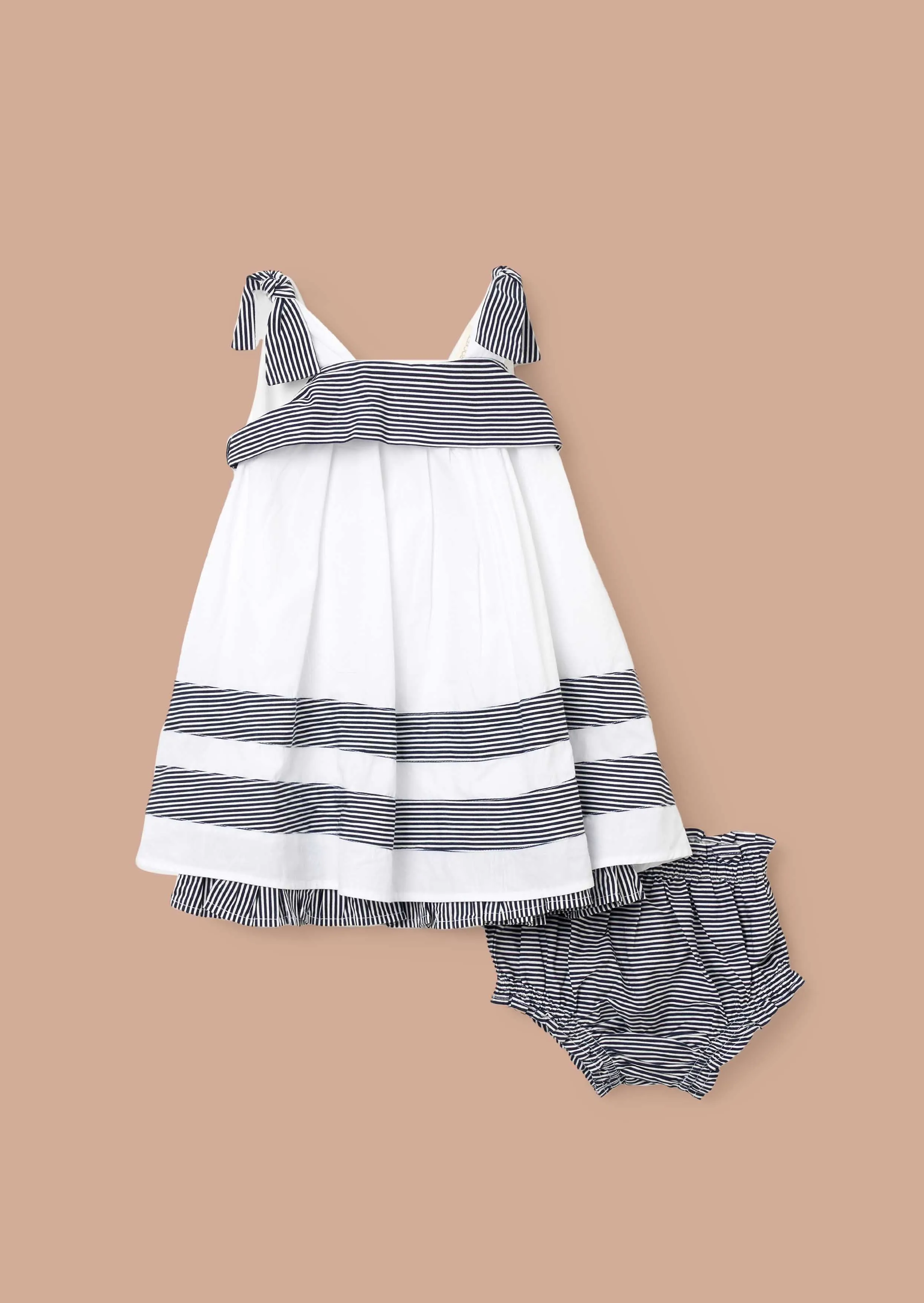 Avery White Stripe Panel Dress With Bloomer