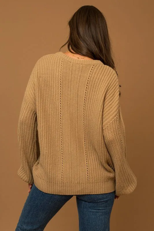Balloon Sleeve Braided Sweater