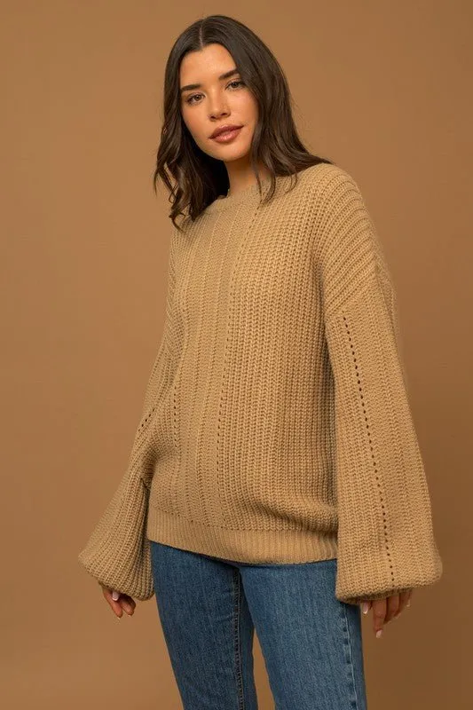 Balloon Sleeve Braided Sweater