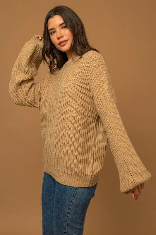 Balloon Sleeve Braided Sweater