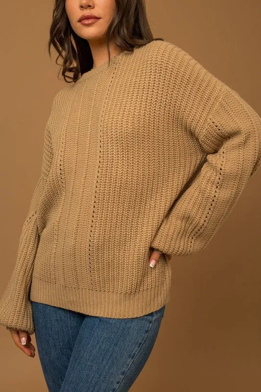 Balloon Sleeve Braided Sweater