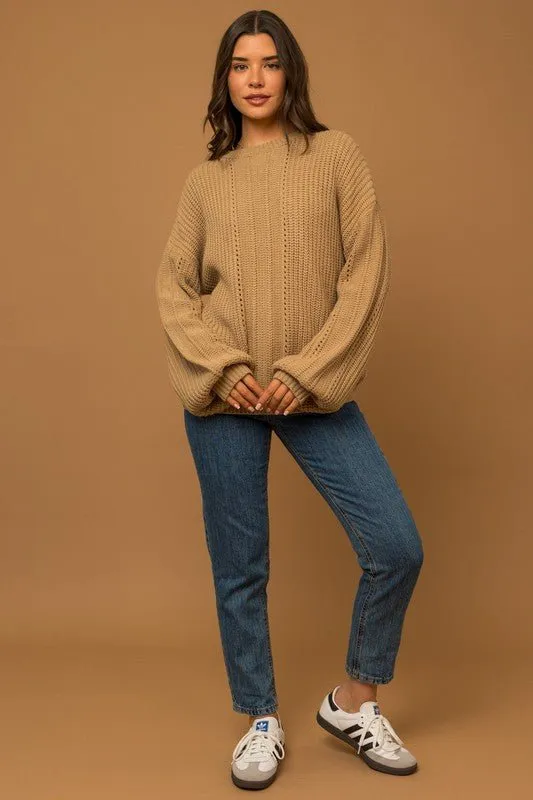Balloon Sleeve Braided Sweater