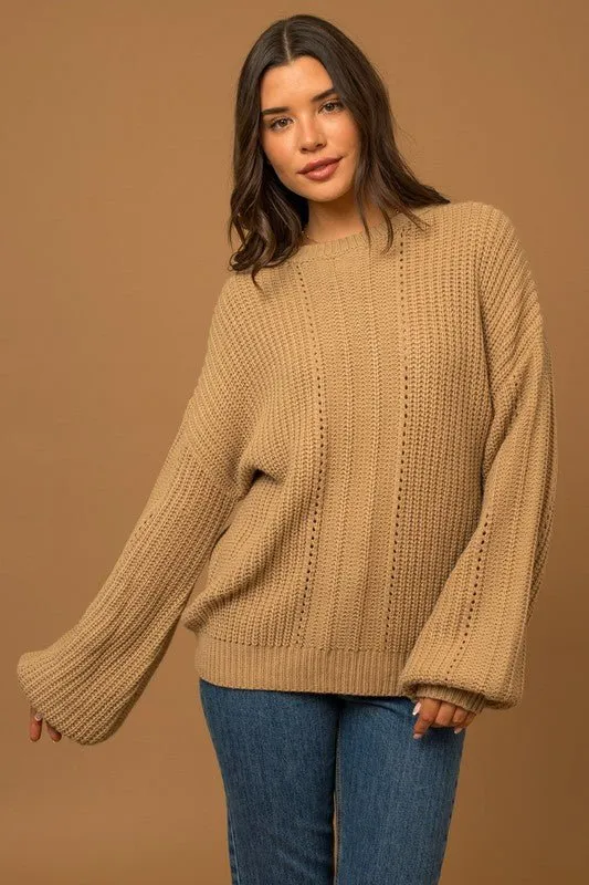 Balloon Sleeve Braided Sweater