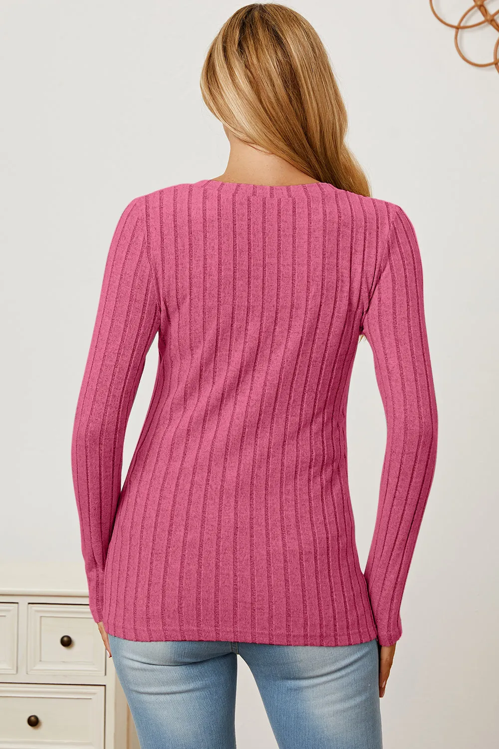 Basic Bae Ribbed V-Neck T-Shirt Long Sleeve Stylish Comfortable Slim Fit Casual