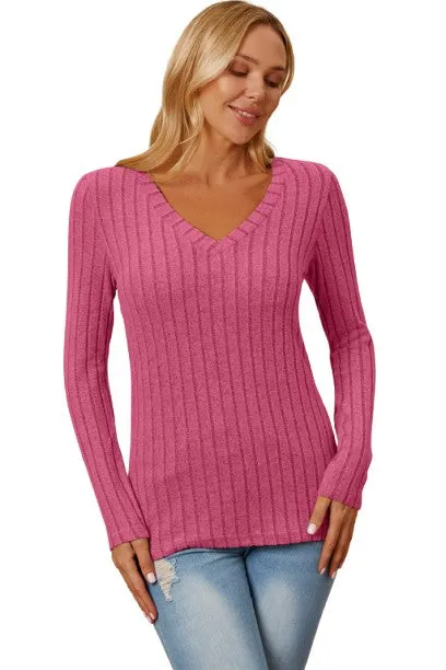 Basic Bae Ribbed V-Neck T-Shirt Long Sleeve Stylish Comfortable Slim Fit Casual